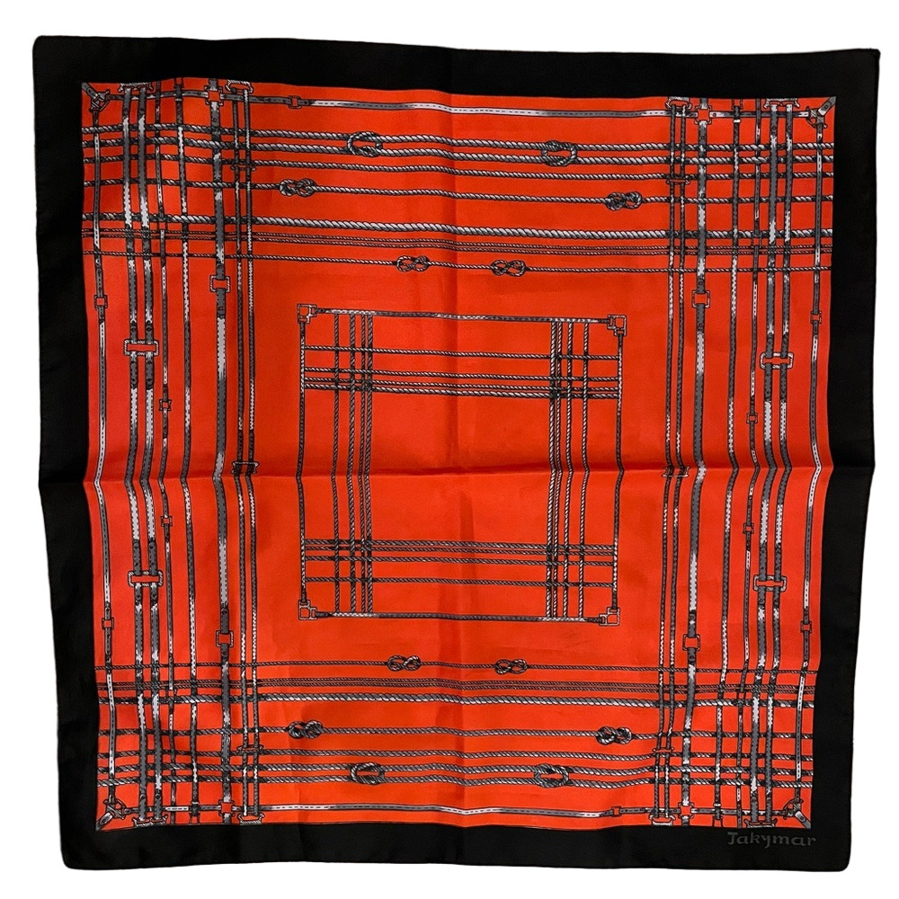 Vintage JAKYMAR Ribbon Scarf | Red & Black Bold Geometric Silk-Like Square
